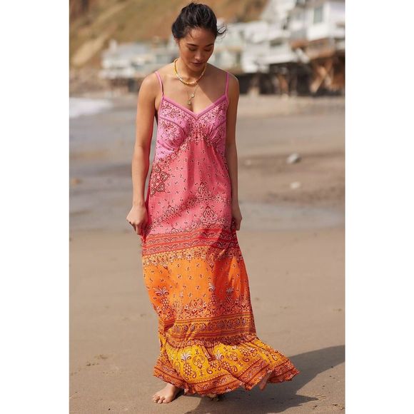 FARM Rio Dresses & Skirts - New Farm Rio Anthropologie  Maxi Dress Pink Paisley Sunset Size Large Cover Up